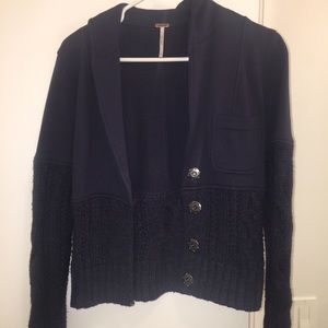 Free people cropped navy cable knit sweater
